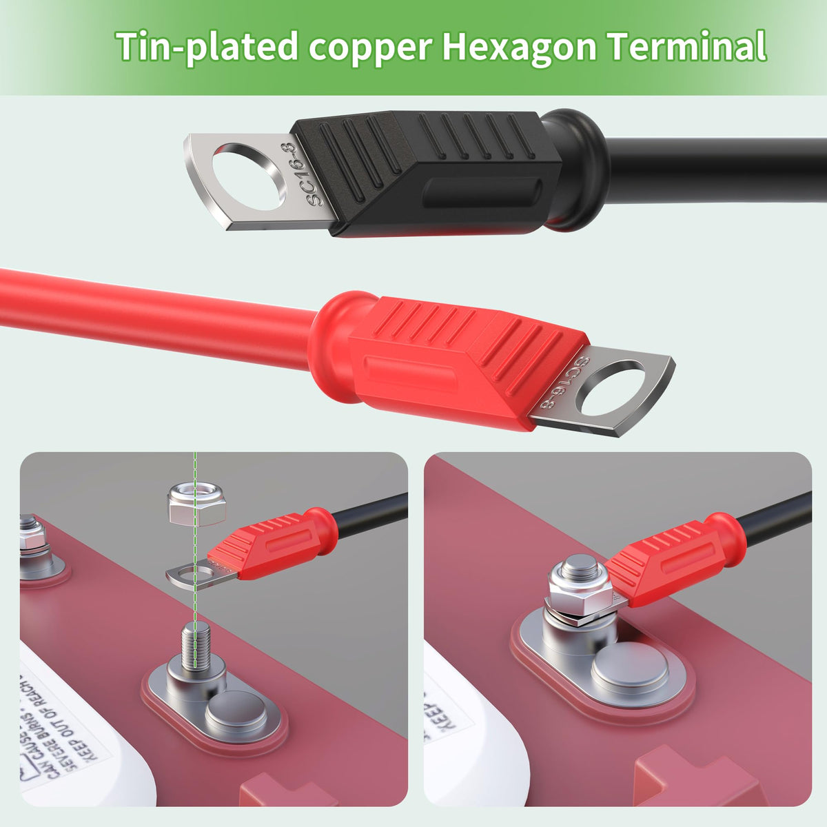 10L0L copper hex terminal cables with heat shrink for durable connections.