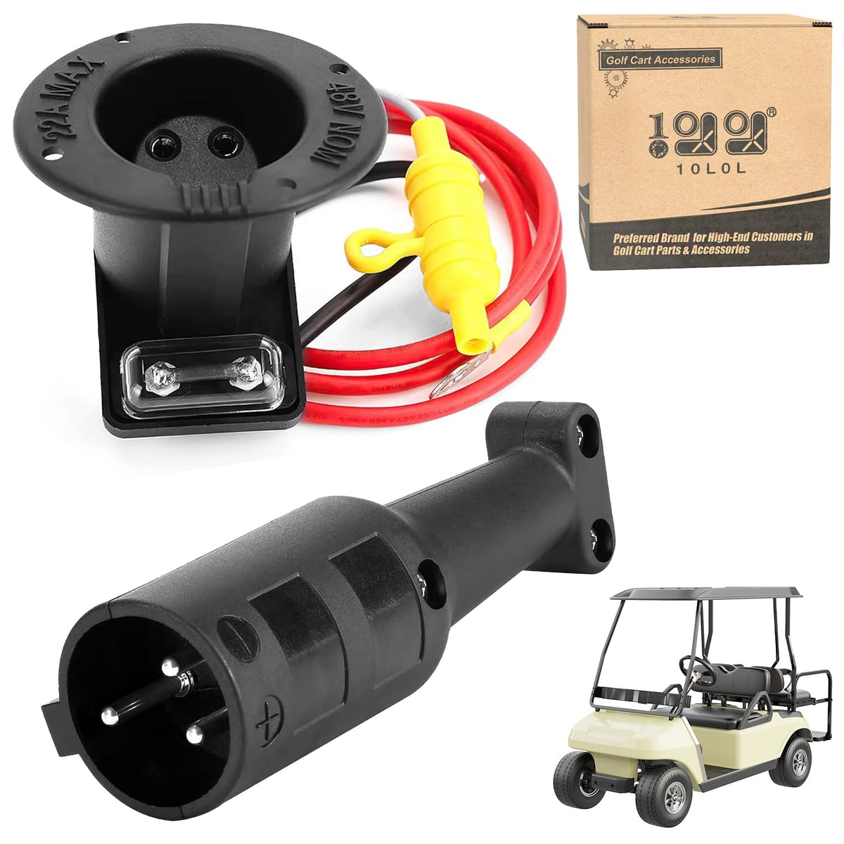10L0L DC 3-prong charger plug for Club Car DS ensures reliable charging.