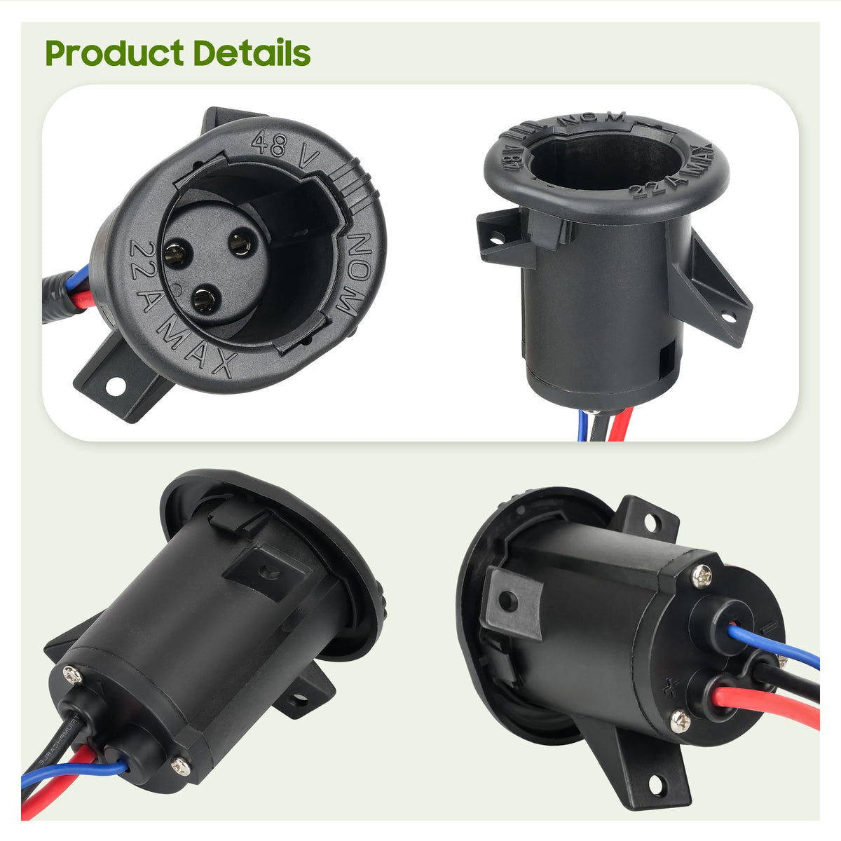10L0L DC receptacle mounting housing close-up for secure fit