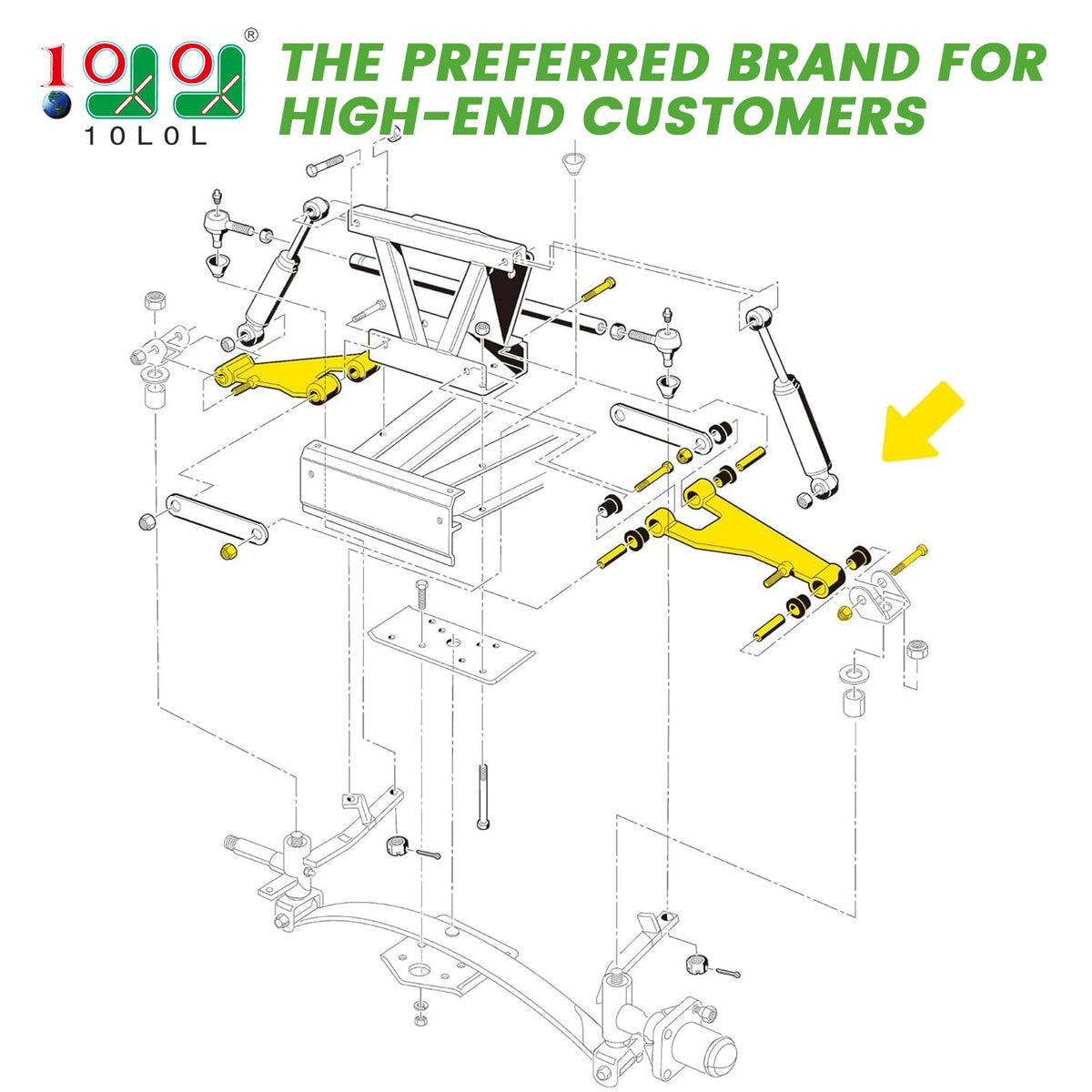 10L0L Delta A-Plate front-right component supporting stable steering on Club Car DS 1993+