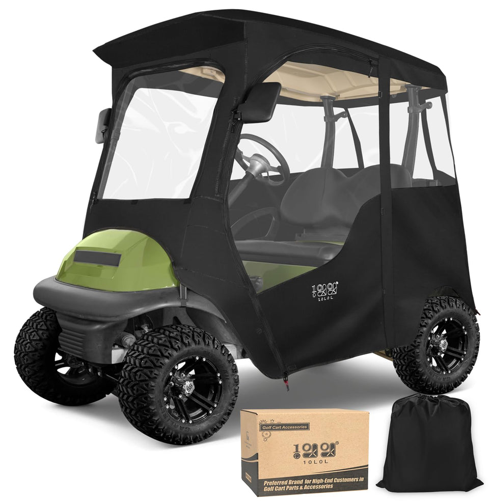 10L0L Deluxe 2-Passenger Enclosure front view with clear PVC windows for visibility.