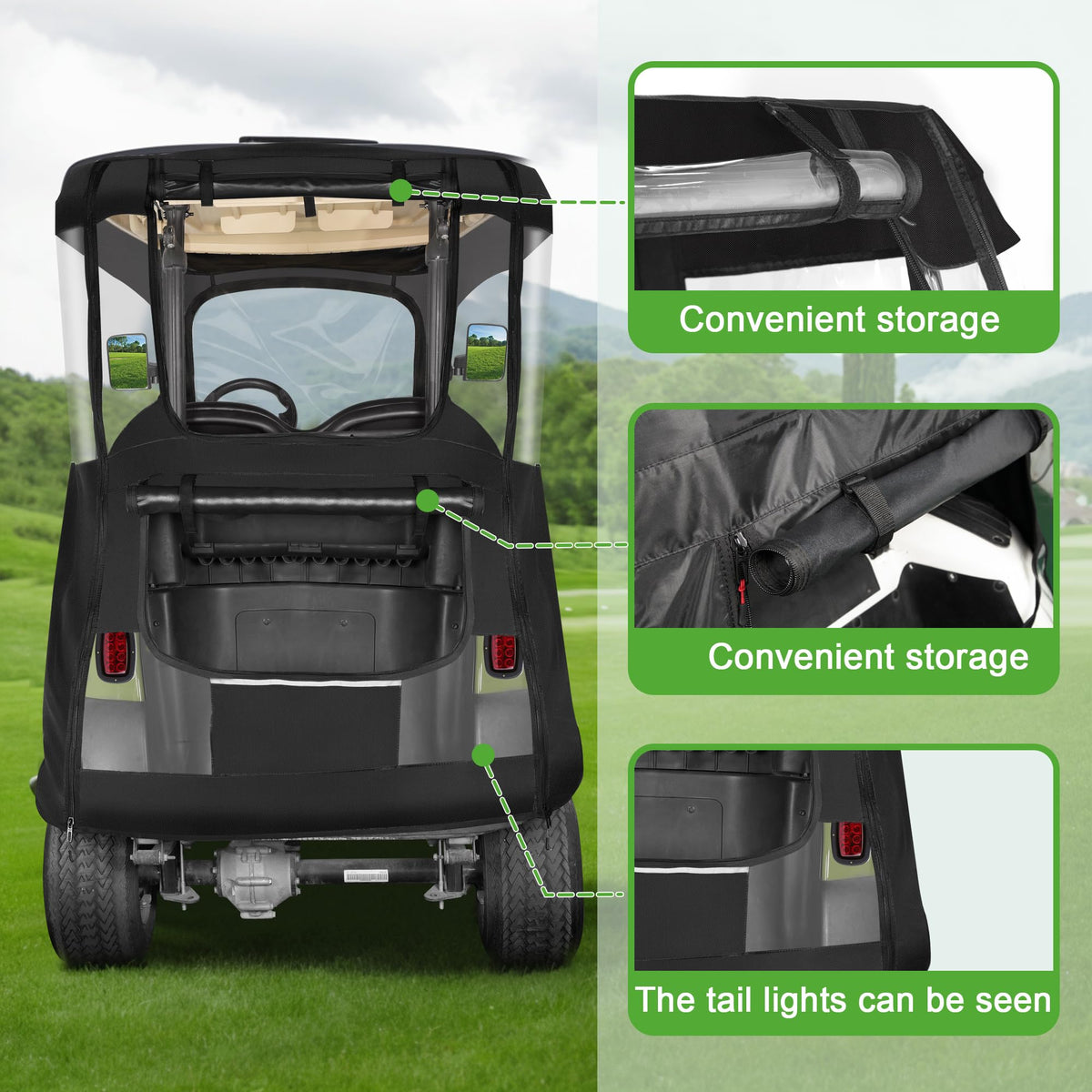 10L0L Deluxe 2-Passenger Enclosure zipper opening demonstrates easy side-mirror access.