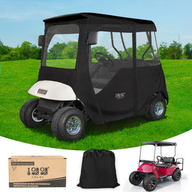 10L0L deluxe 2-seat enclosure front view for EZGO TXT/RXV with clear windows