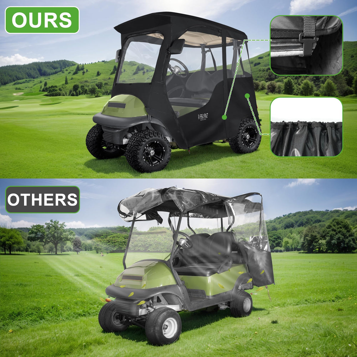 Roll-up ventilation panels on the 10L0L Deluxe enclosure for breathable comfort.