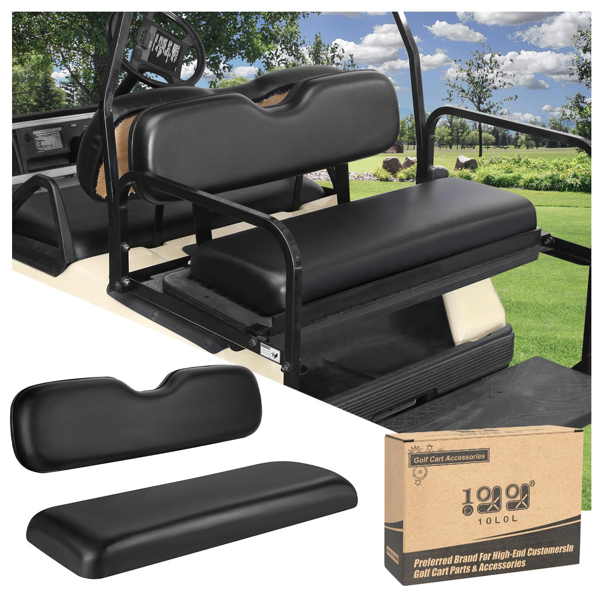 10L0L Deluxe rear seat cushion back view for Yamaha EZGO Club Car—enhanced comfort.