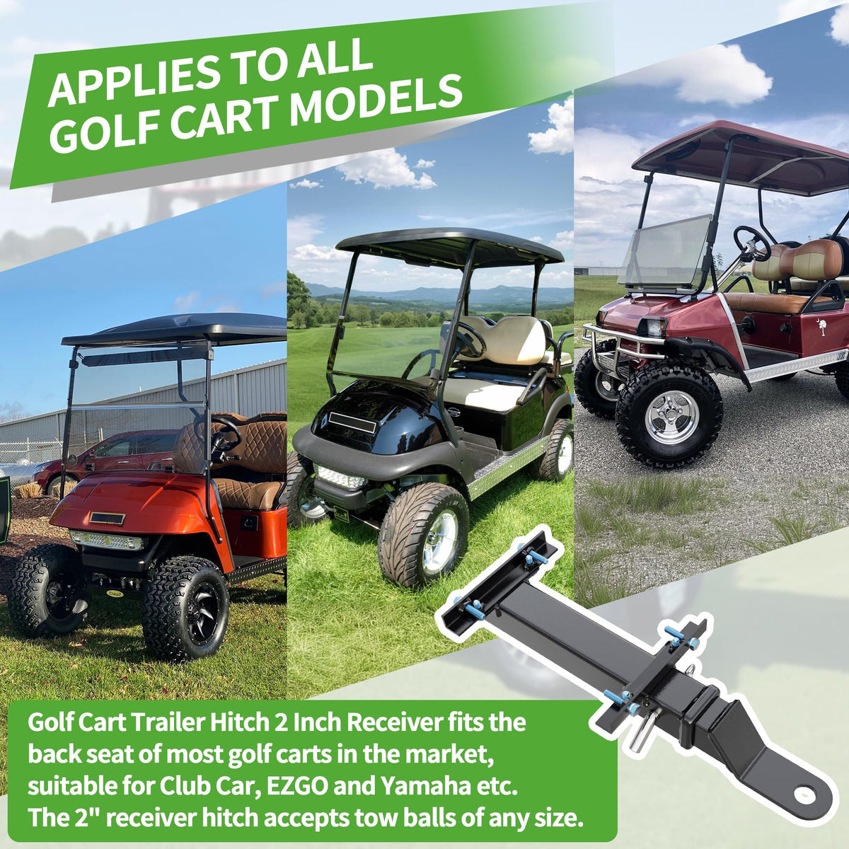 Adjustable bracket distance on the 10L0L hitch showing cart model compatibility