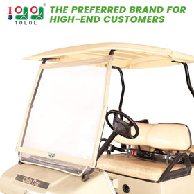 Deluxe soft vinyl windshield folded with rip-and-grip straps for quick setup.