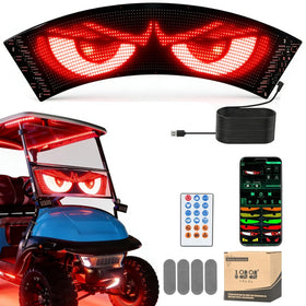 10L0L devil eyes sign on golf cart boosts night visibility and style.