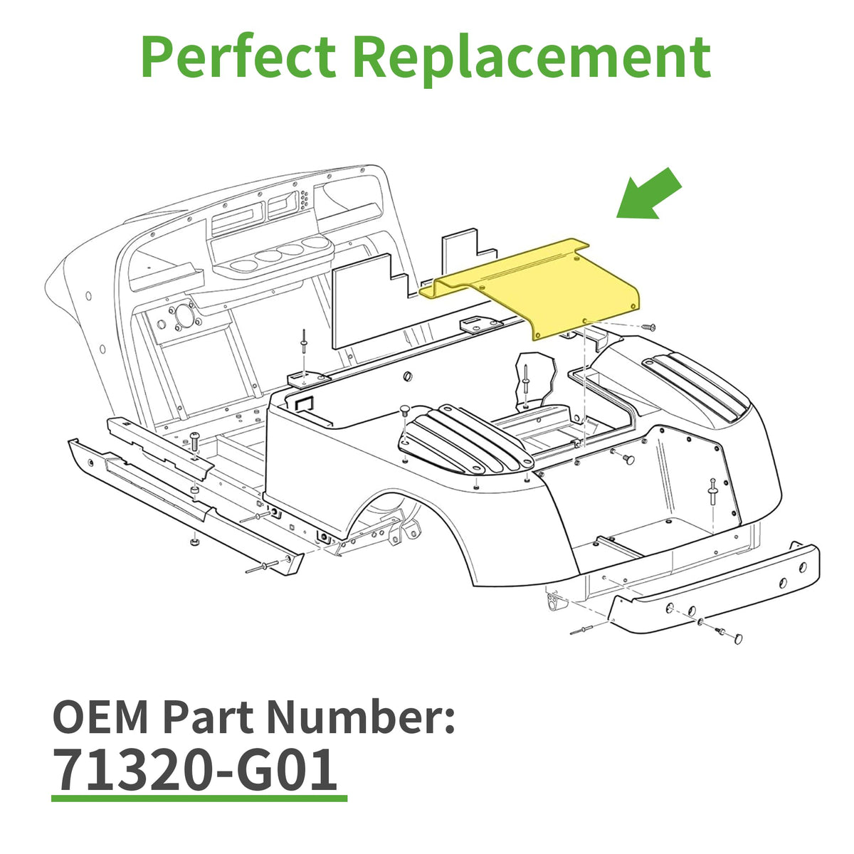 10L0L Panel dimensions 21.06 x 14.96 x 16.92 inches fit many EZGO models