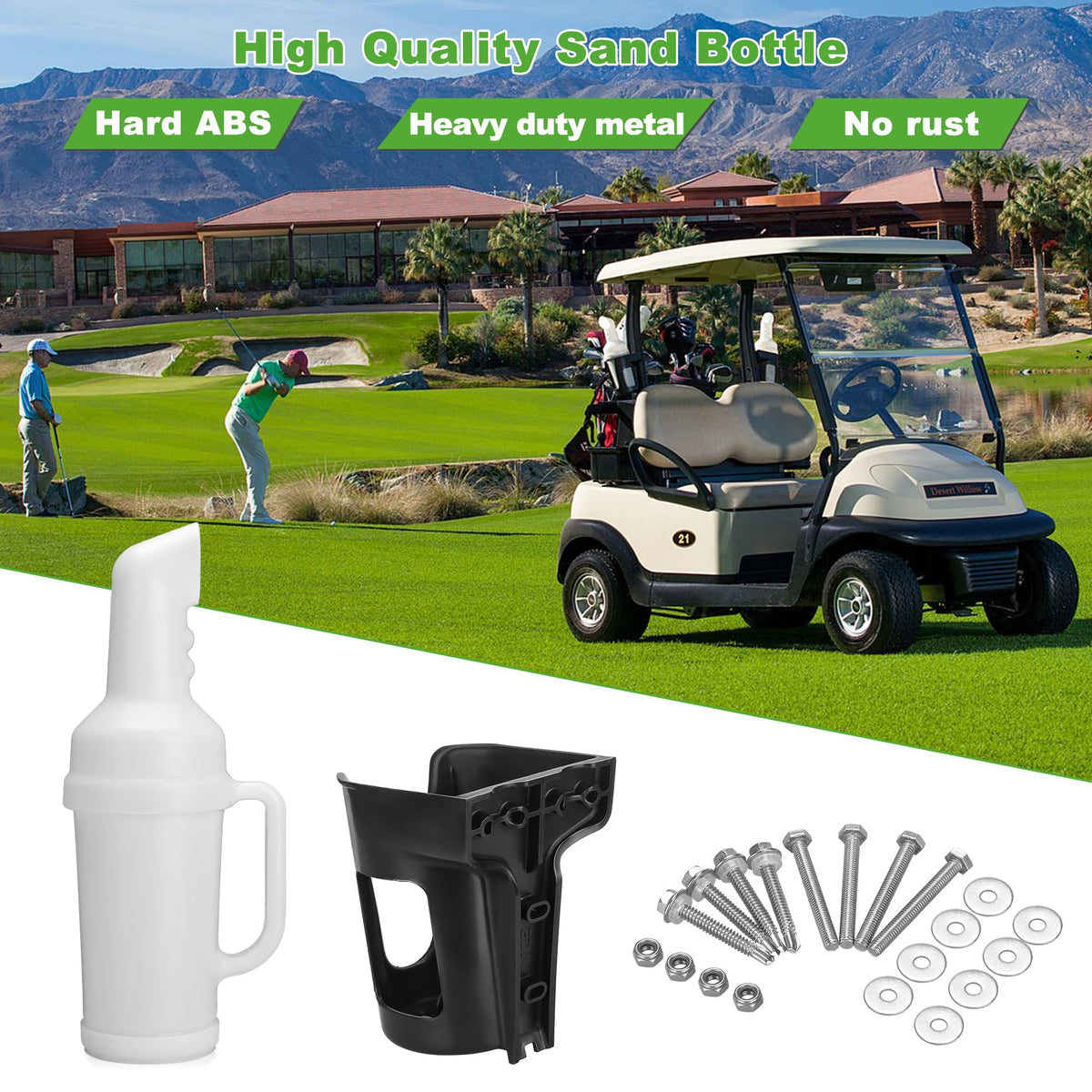 10L0L divot filler dispenser in action on a cart