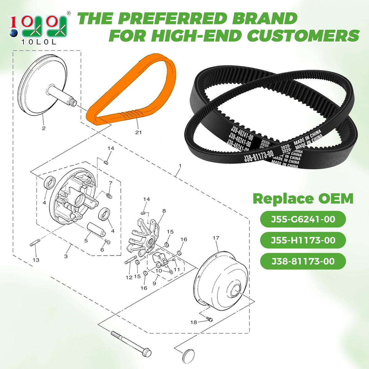 10L0L drive belt detail highlights durable rubber for heat resistance