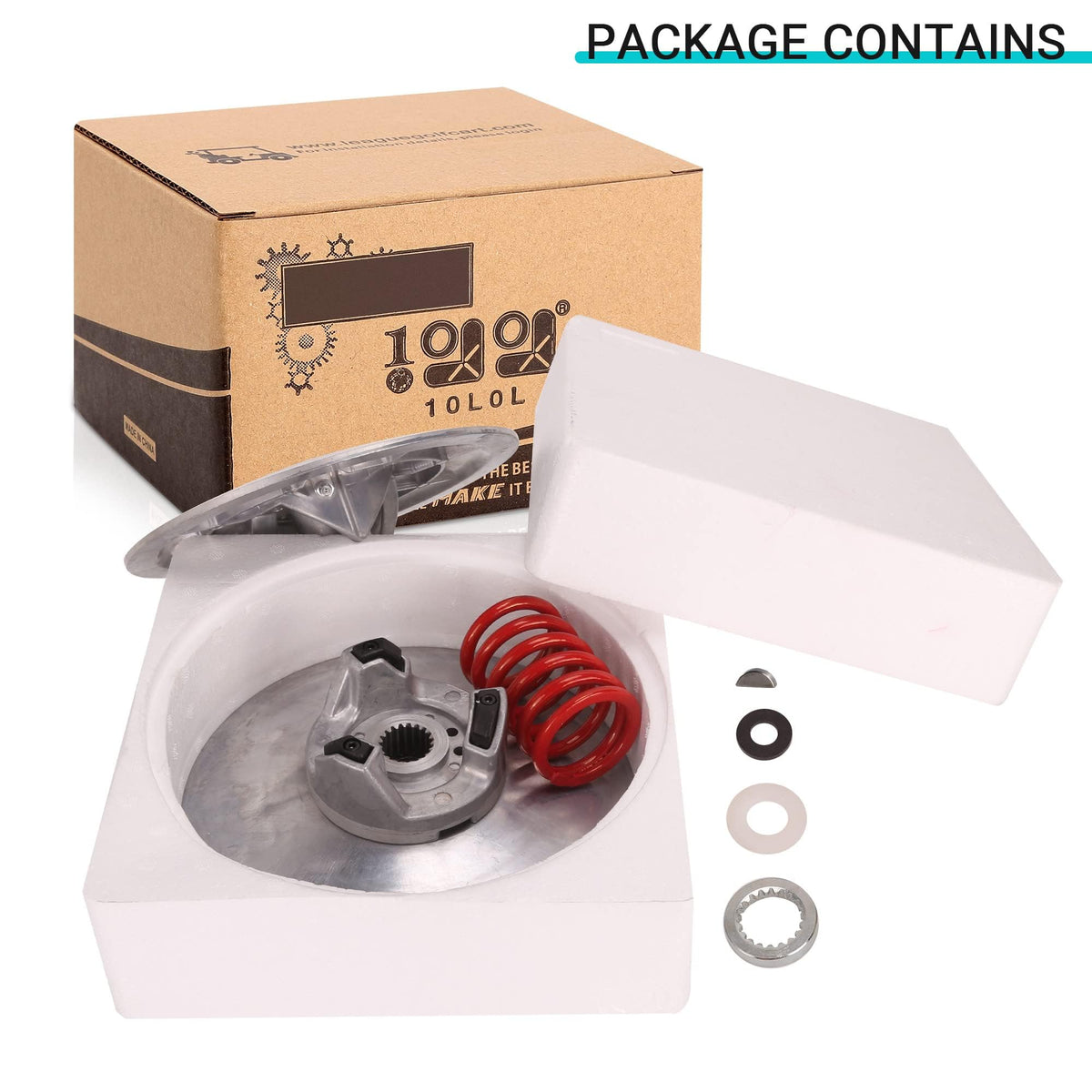 10L0L drive clutch in use on a golf cart; easy upgrade.