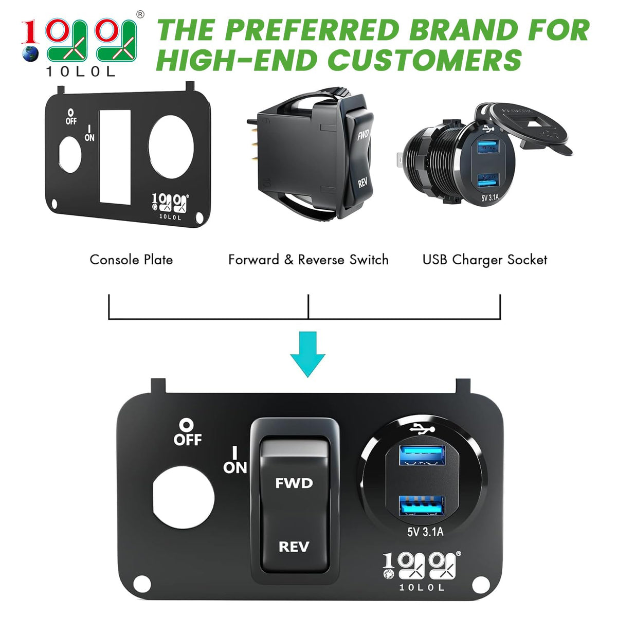 10L0L dual USB ports and voltmeter display enabling on-the-go device charging.