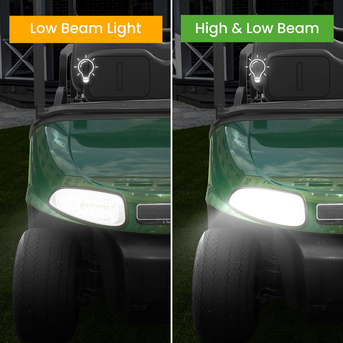 Durable, moisture-resistant headlights built for EZGO RXV in rugged conditions.