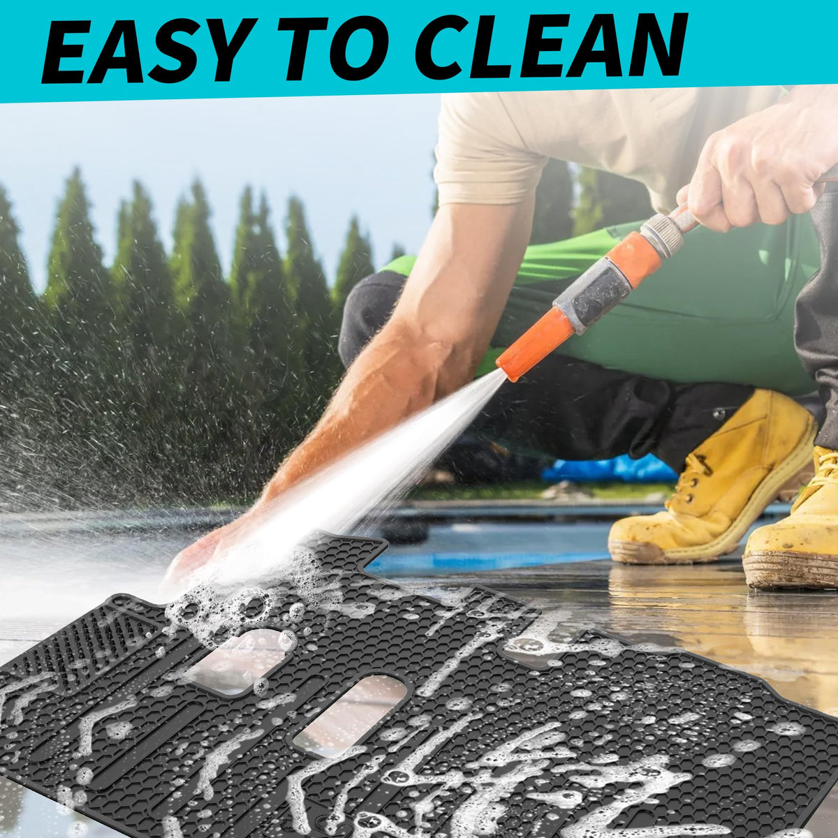 10L0L easy to install and rinse-clean golf cart floor mat.