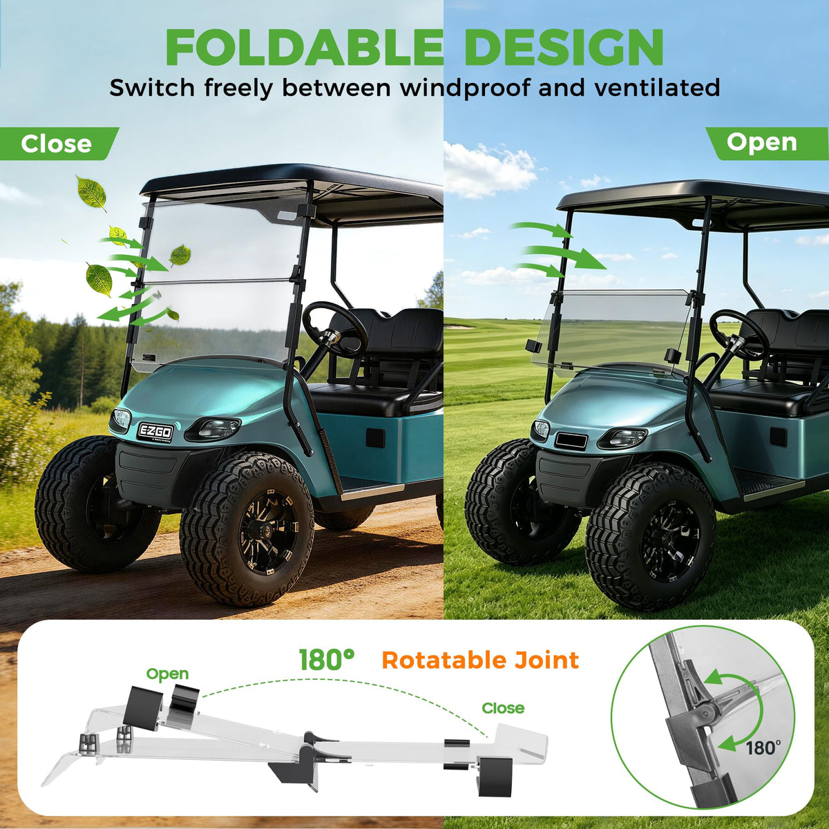 10L0L easy-install windshield requires no drilling for EZGO TXT