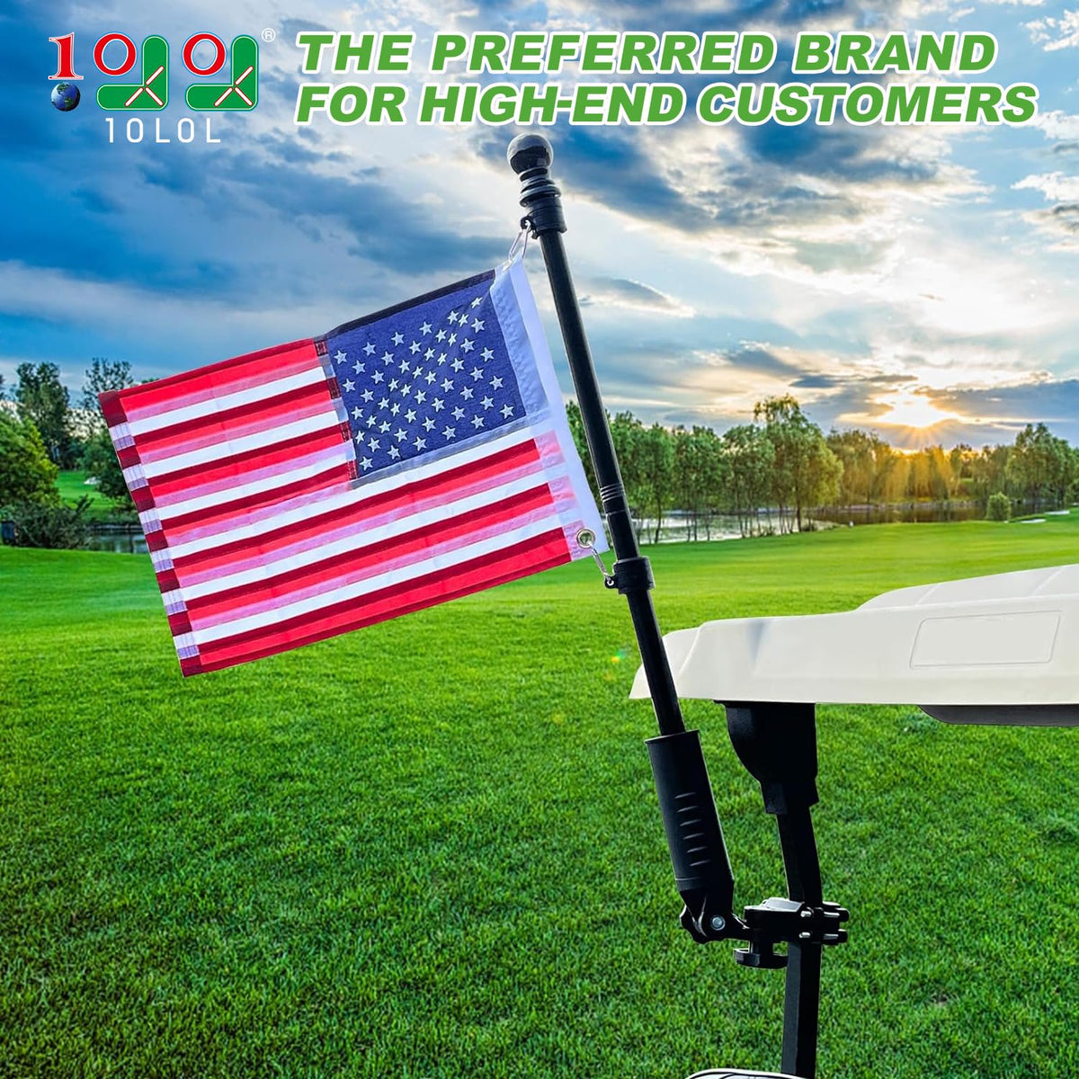 10L0L embroidered black USA flag 18x12 inches fluttering in breeze