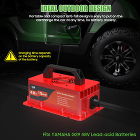 ETL-compliant charger with built-in safety features.