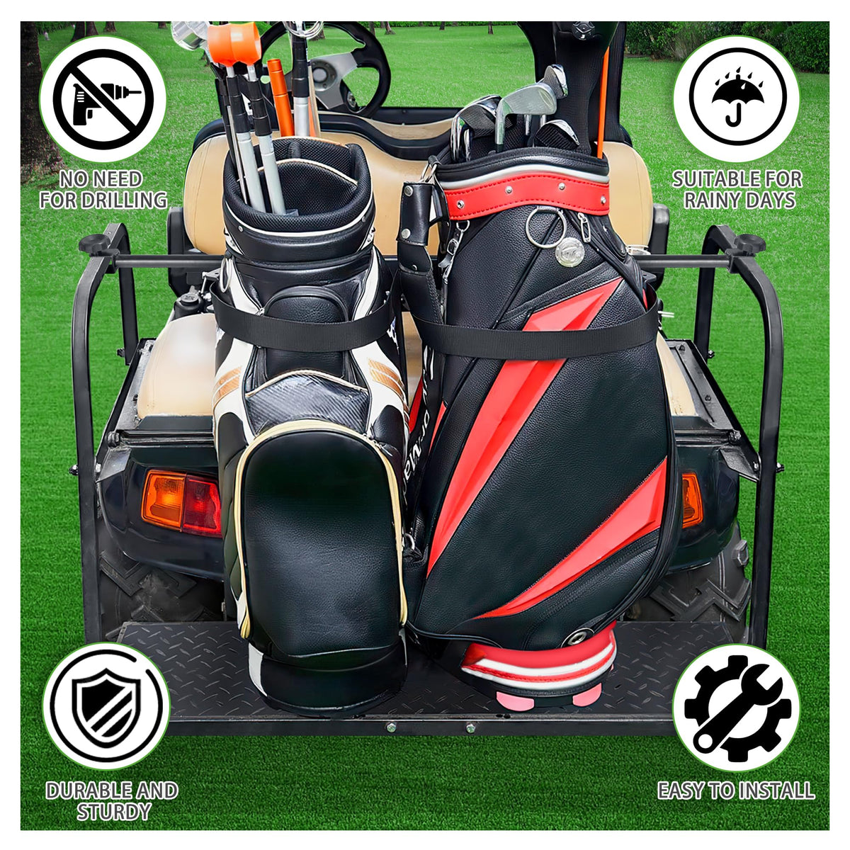 10L0L extendable rack assembly offers extra length for bulky bags.