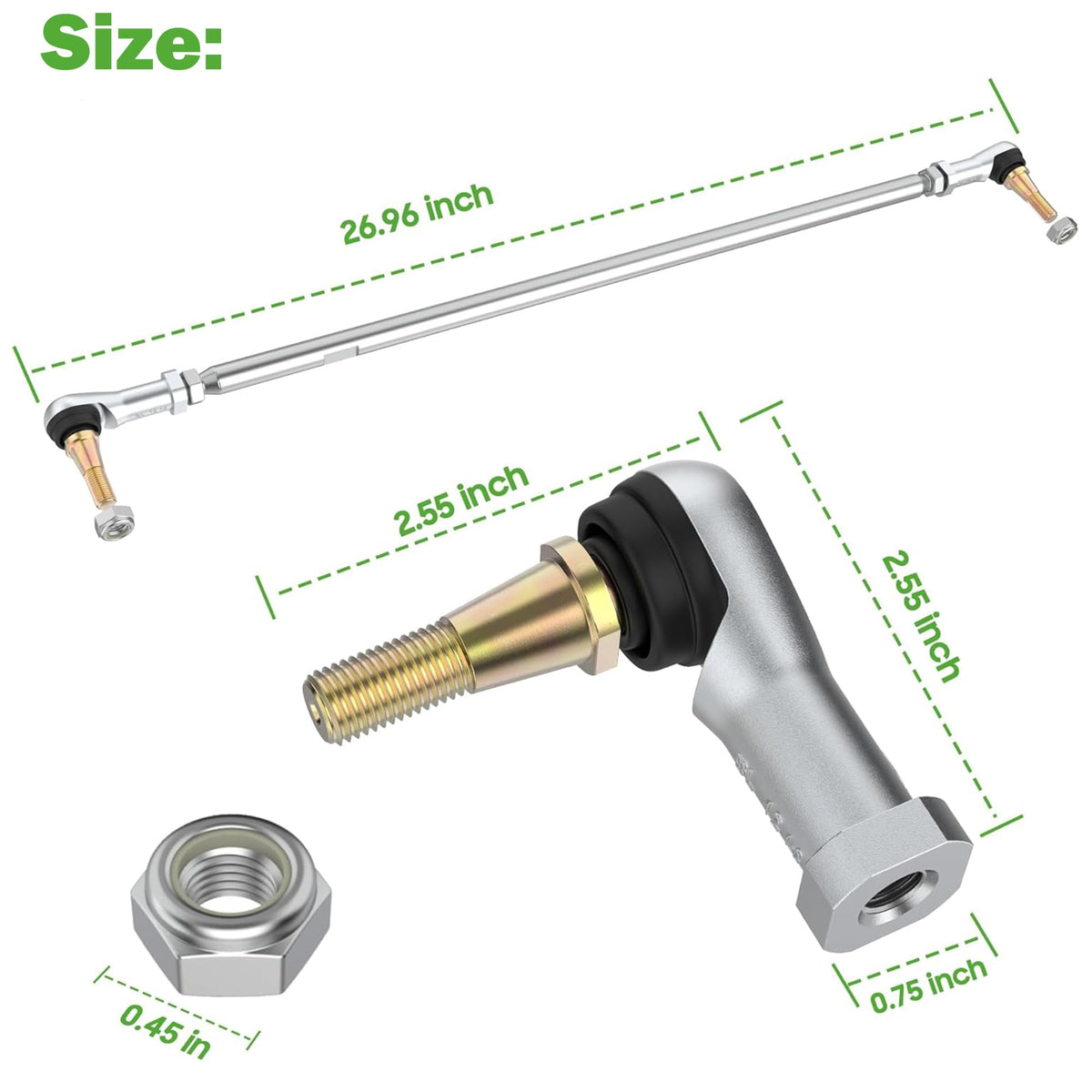 10L0L EZGO-compatible tie rod assembly close-up view