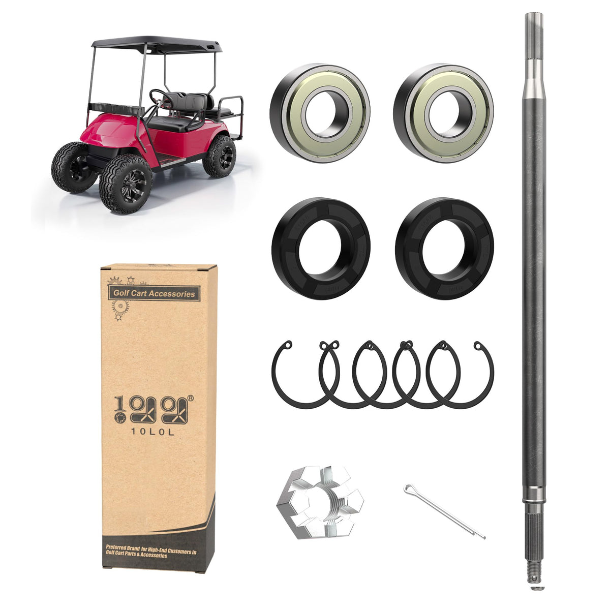 10L0L EZGO driver side rear axle shaft kit for TXT/Medalist improves cart reliability
