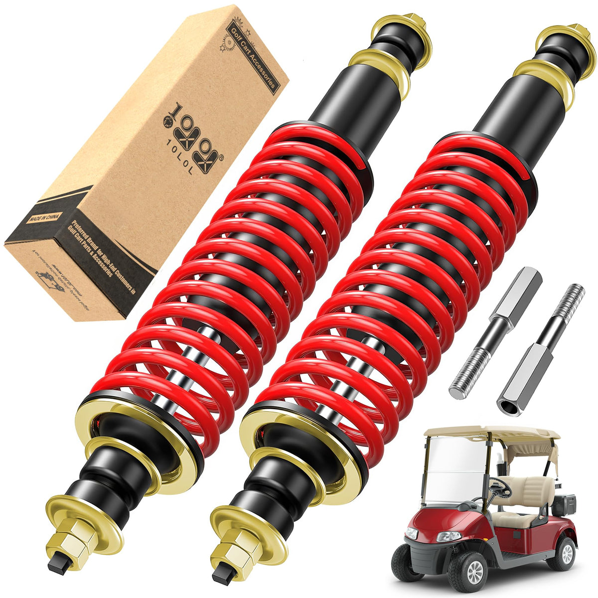 10L0L EZGO front-rear shock absorber kit for TXT/Medalist enhances ride stability on uneven surfaces.