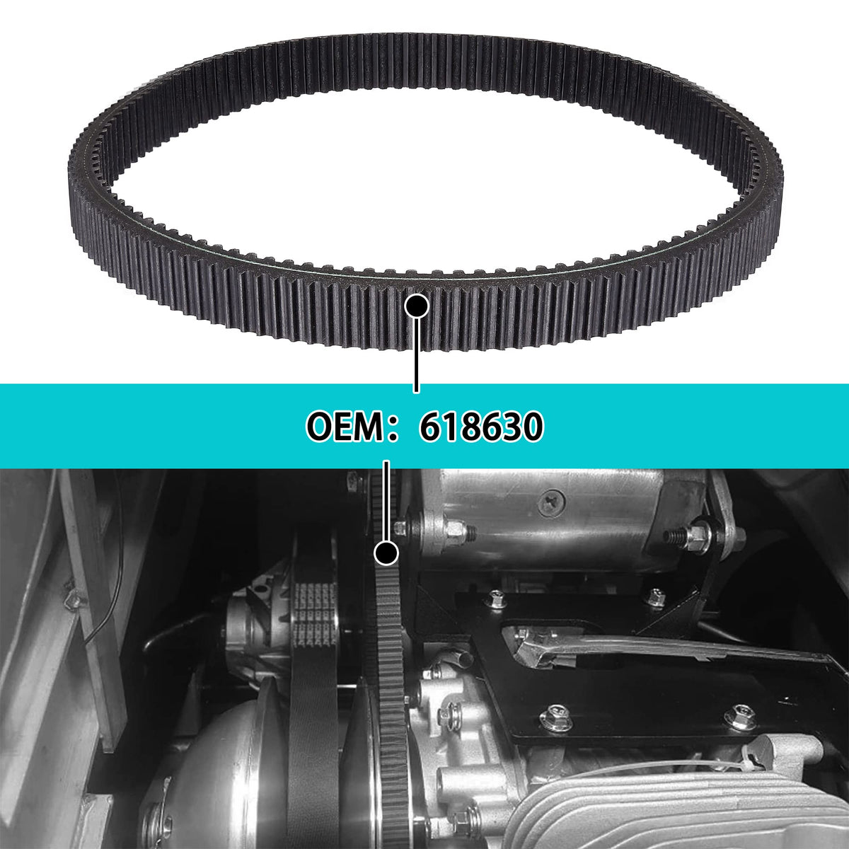 10L0L EZGO gas model belt assembly ready for simple replacement and improved drive.