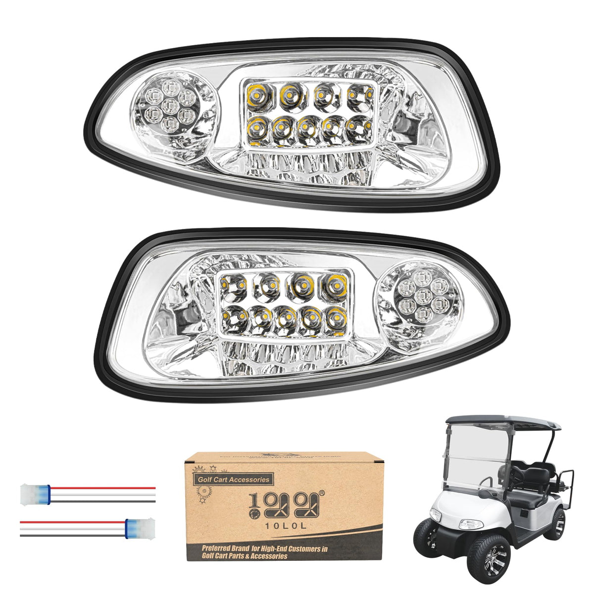 10L0L EZGO RXV front driver side headlight for clear night visibility.