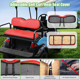 10L0L EZGO rear seat cover in red features diamond texture for durability.