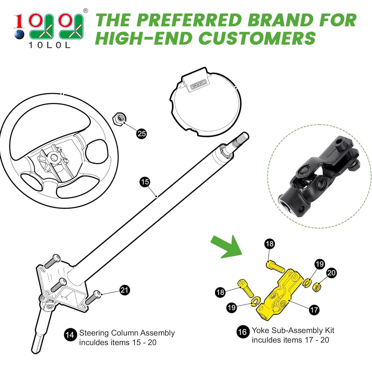 10L0L EZGO RXV 2008–current fit ensures reliable steering connection.