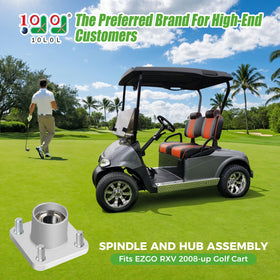 10L0L EZGO RXV hub close-up with bearing and cap, emphasizing smooth operation.