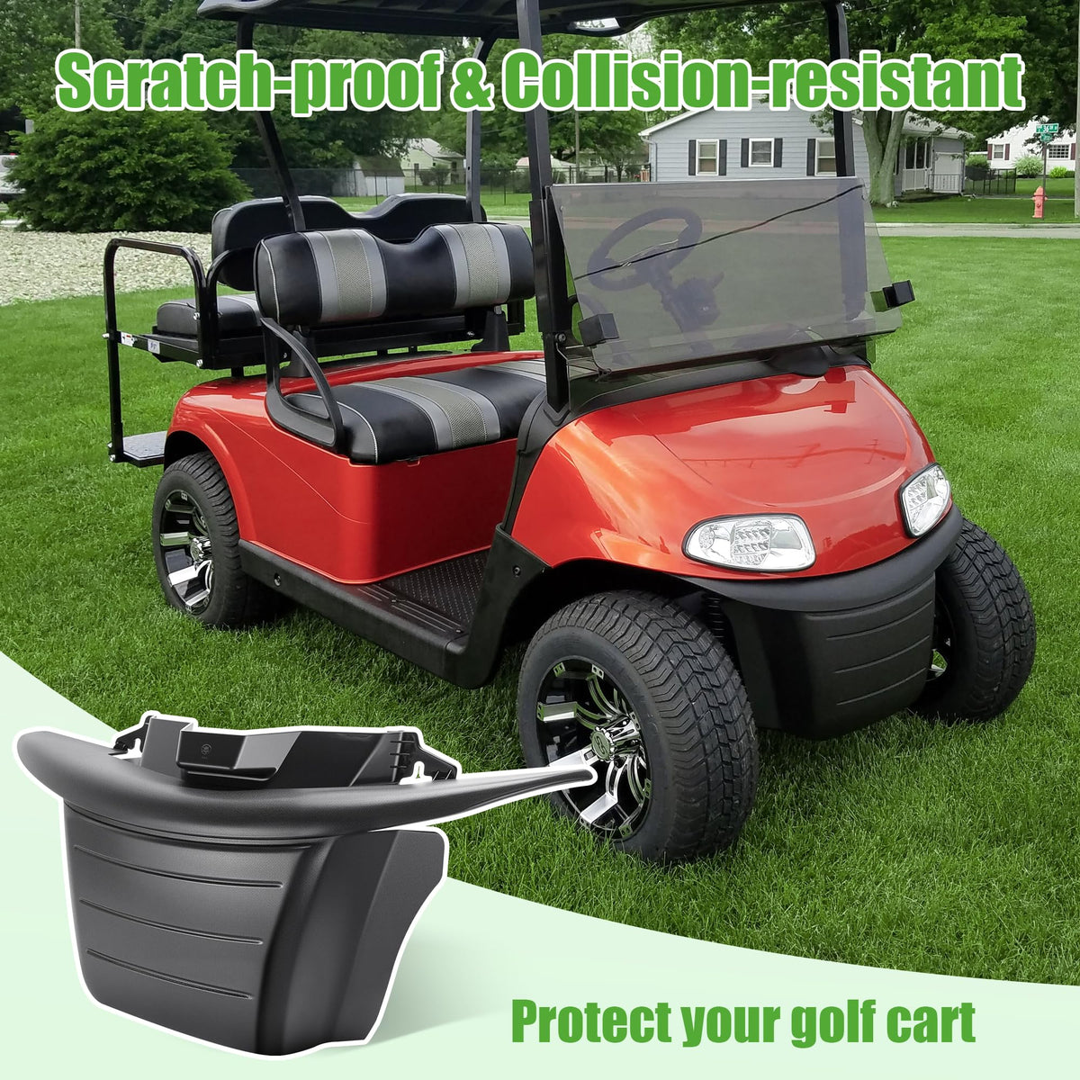 10L0L EZGO RXV bumper mounting area shows simple alignment.