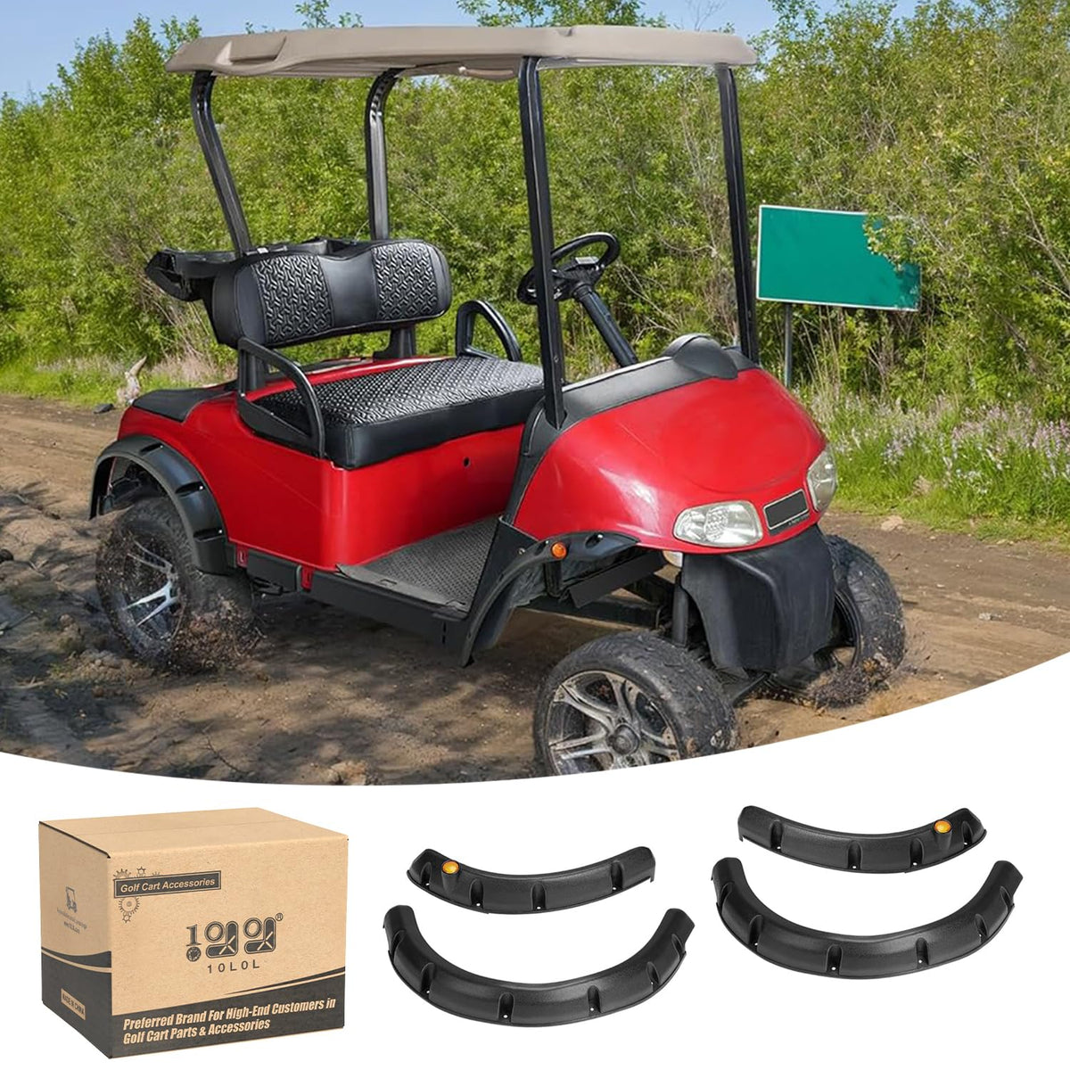 10L0L EZGO RXV front fender flare for precise fit and debris protection.