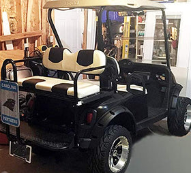 10L0L EZGO RXV fender flare installed for enhanced style and protection.