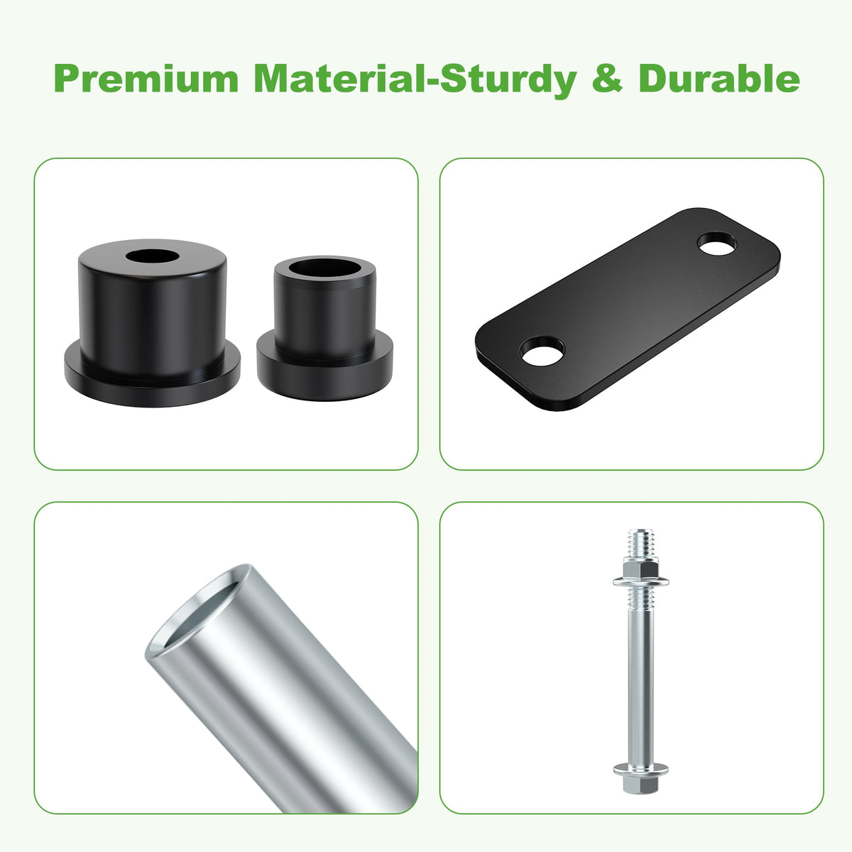 Package contents of the 10L0L EZGO RXV rear bushing kit laid out