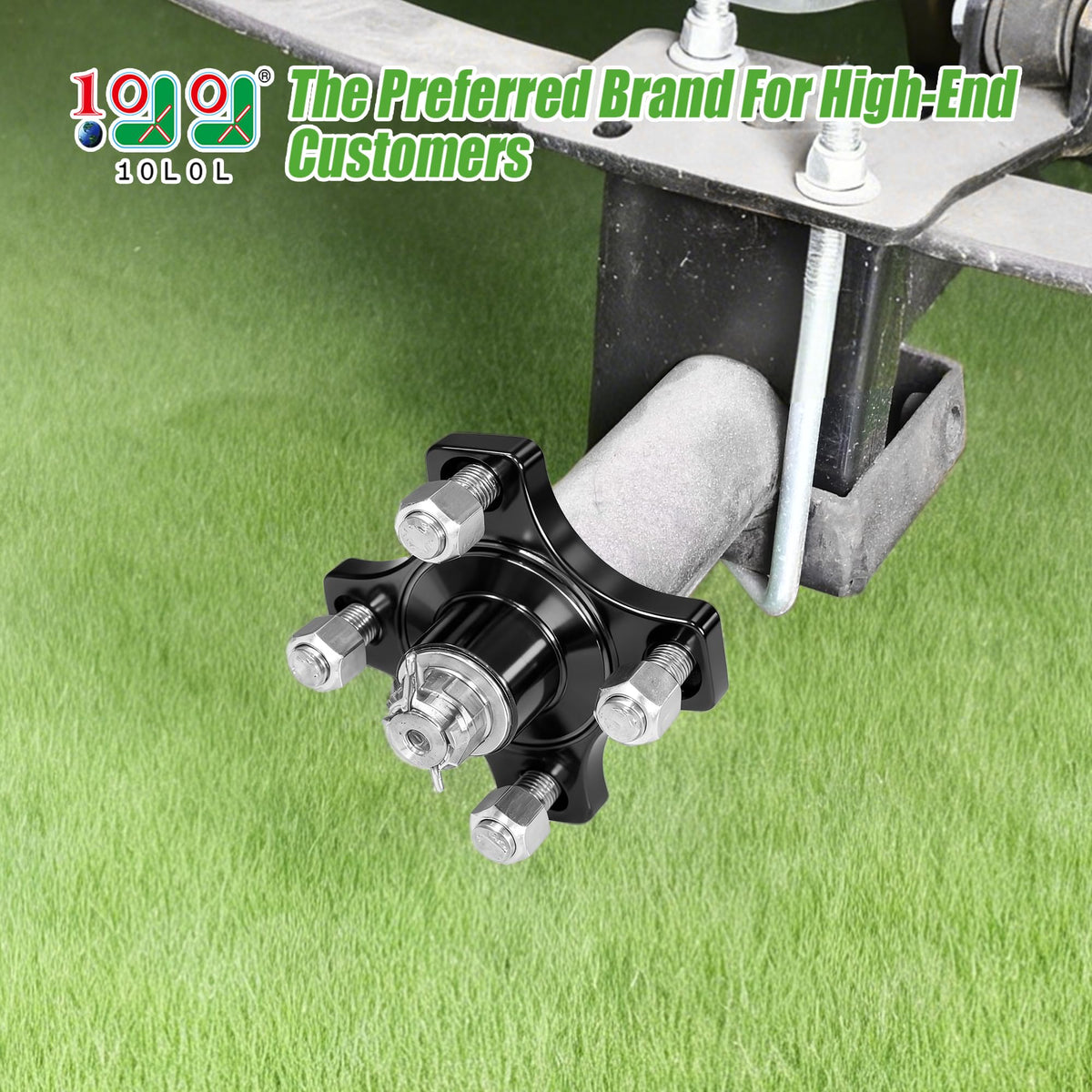 10L0L EZGO RXV rear hub side view shows durable metal alloy.