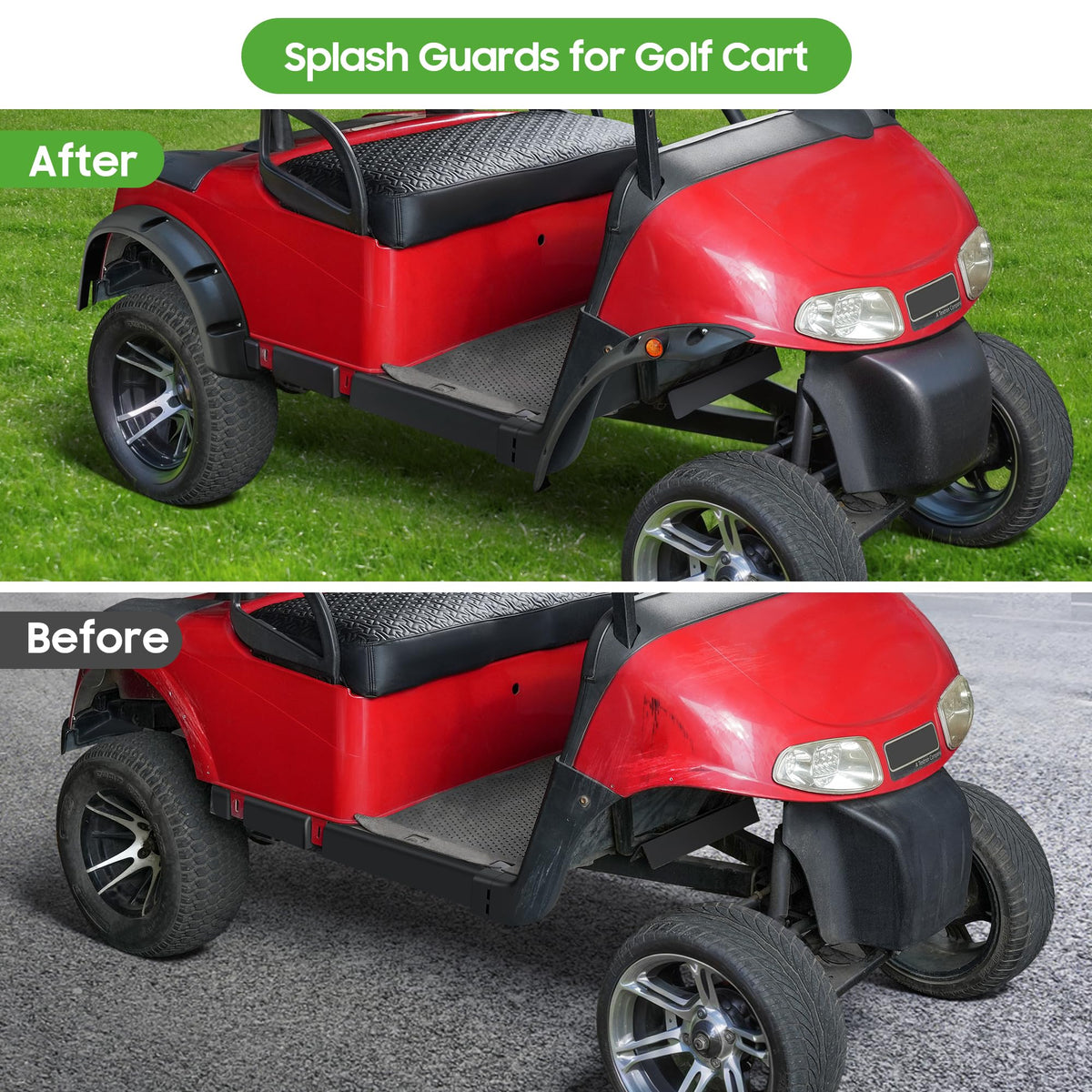 10L0L EZGO RXV rear fender flare improves coverage and mud defense.