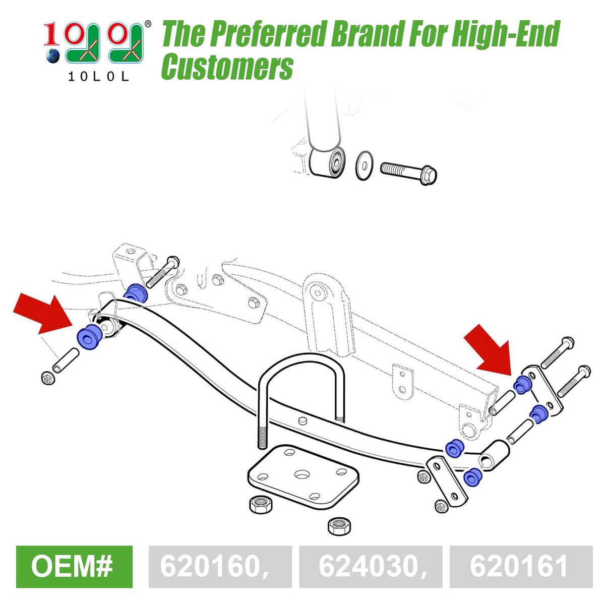 10L0L EZGO RXV rear kit small bushings close-up for tighter control