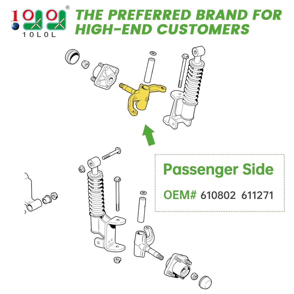 10L0L EZGO RXV spindle assembly 2008-up supports reliable ride quality.