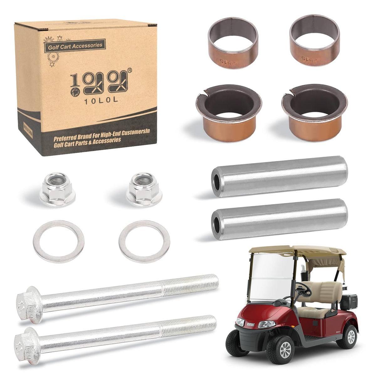 10L0L EZGO RXV spindle kingpin kit components for smoother steering and durability