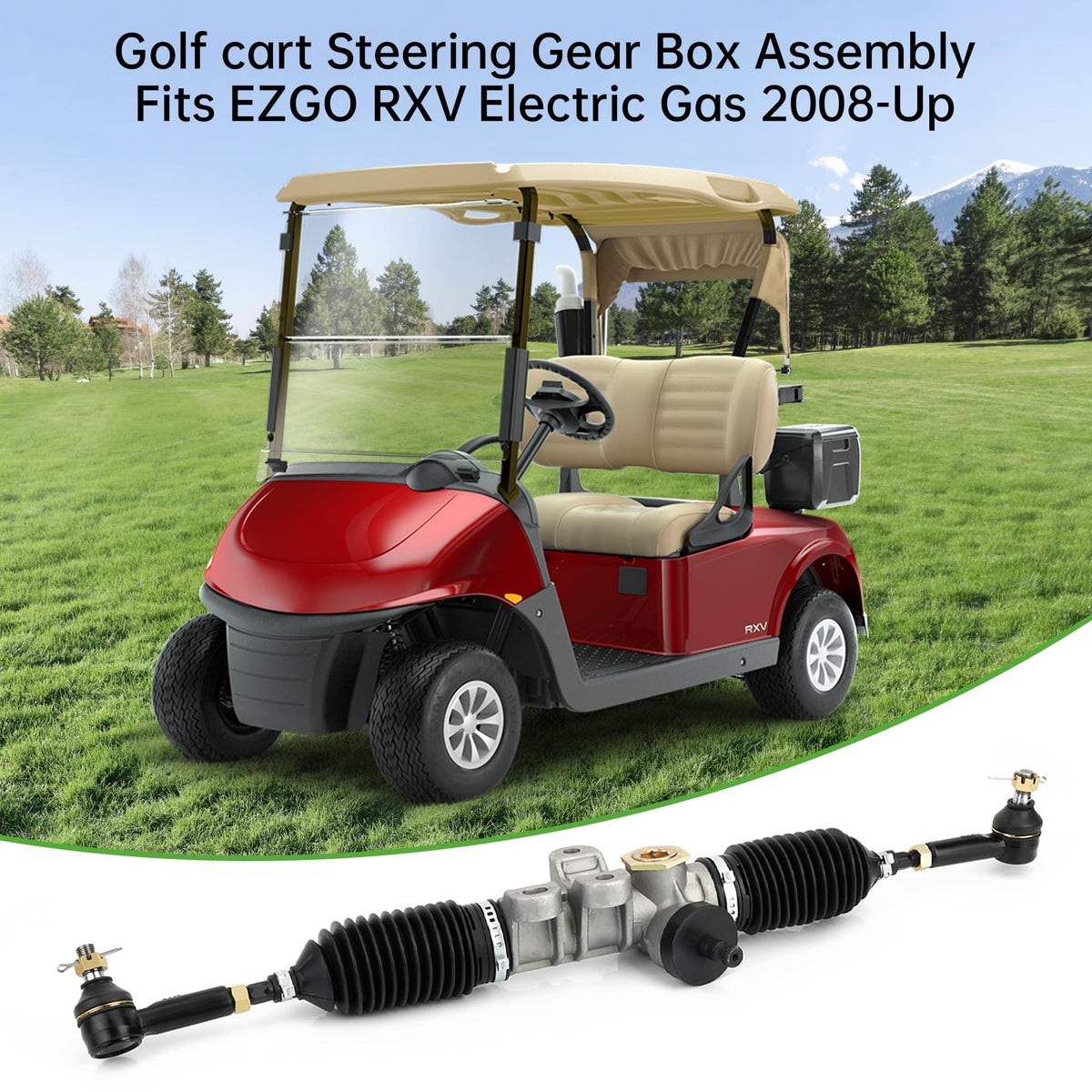 10L0L EZGO RXV steering rack and pinion, installation-ready for 2008+ models