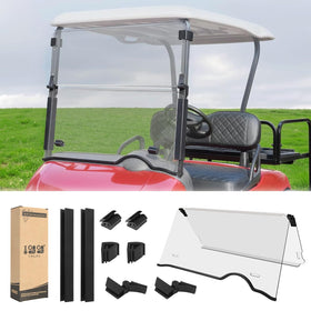 10L0L EZGO RXV windshield front view in clear option for high visibility.