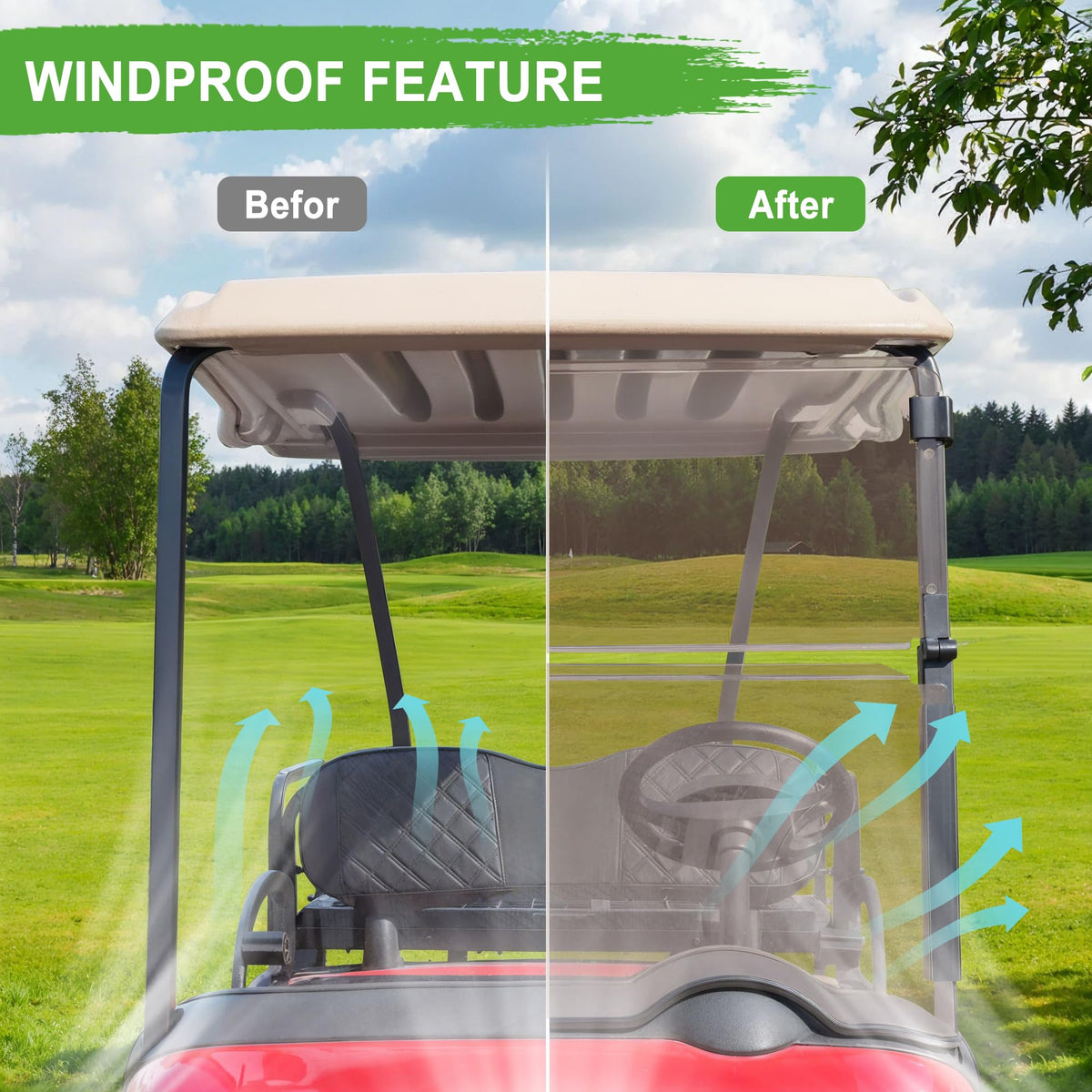10L0L EZGO RXV windshield with anti-UV protection for sunny rides