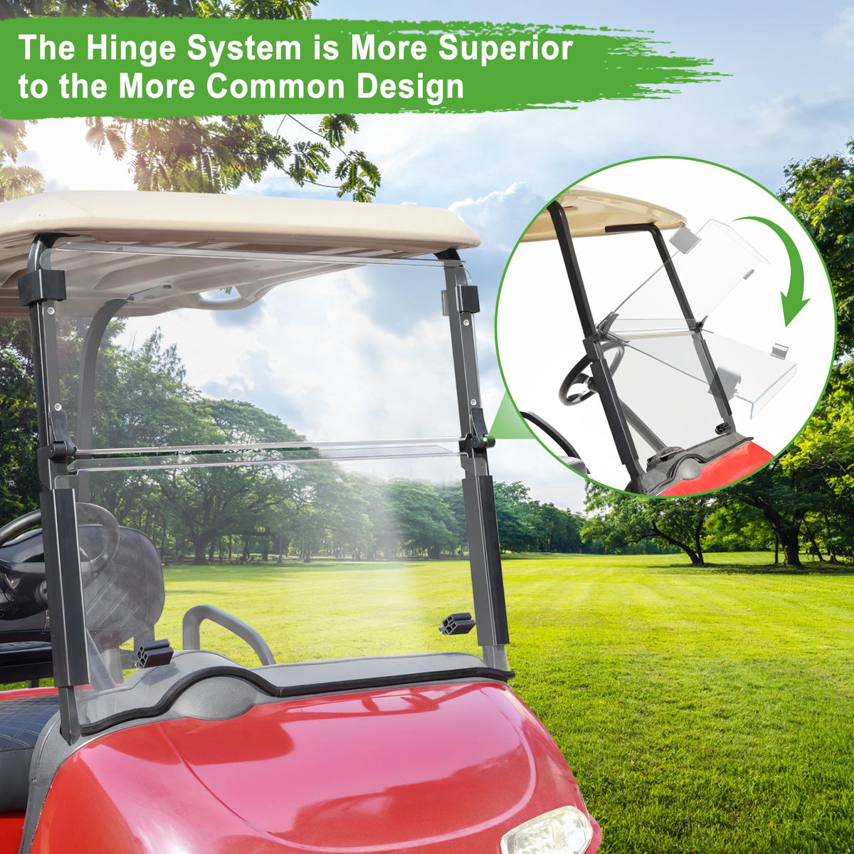 10L0L EZGO RXV windshield anti-UV coating reduces glare.