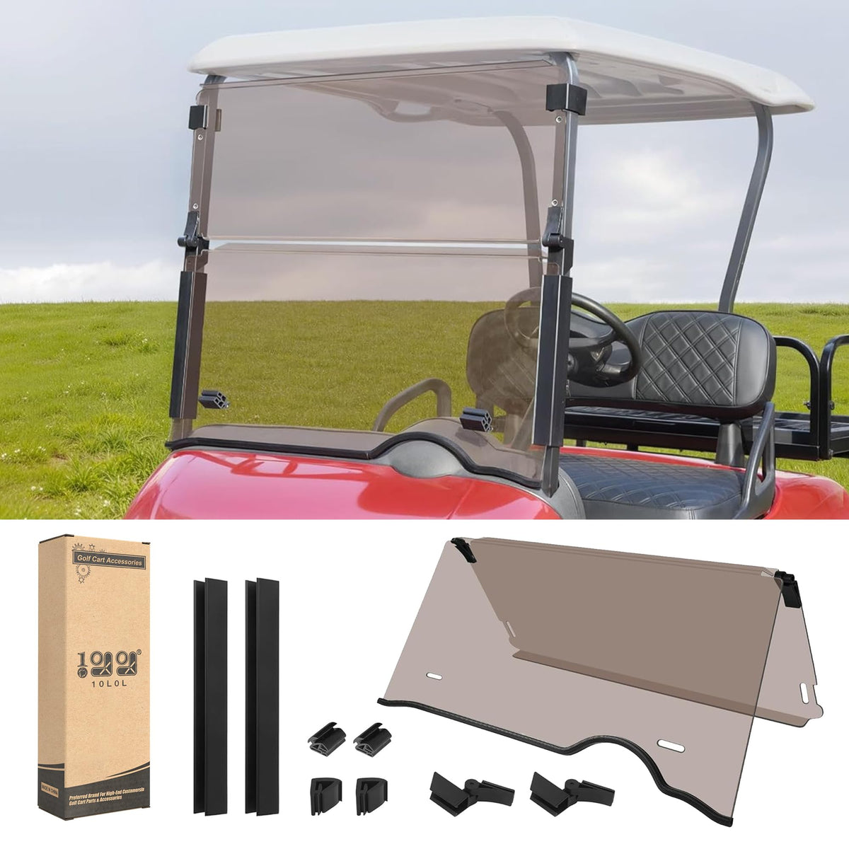 10L0L EZGO RXV windshield front view shows clear visibility for driving