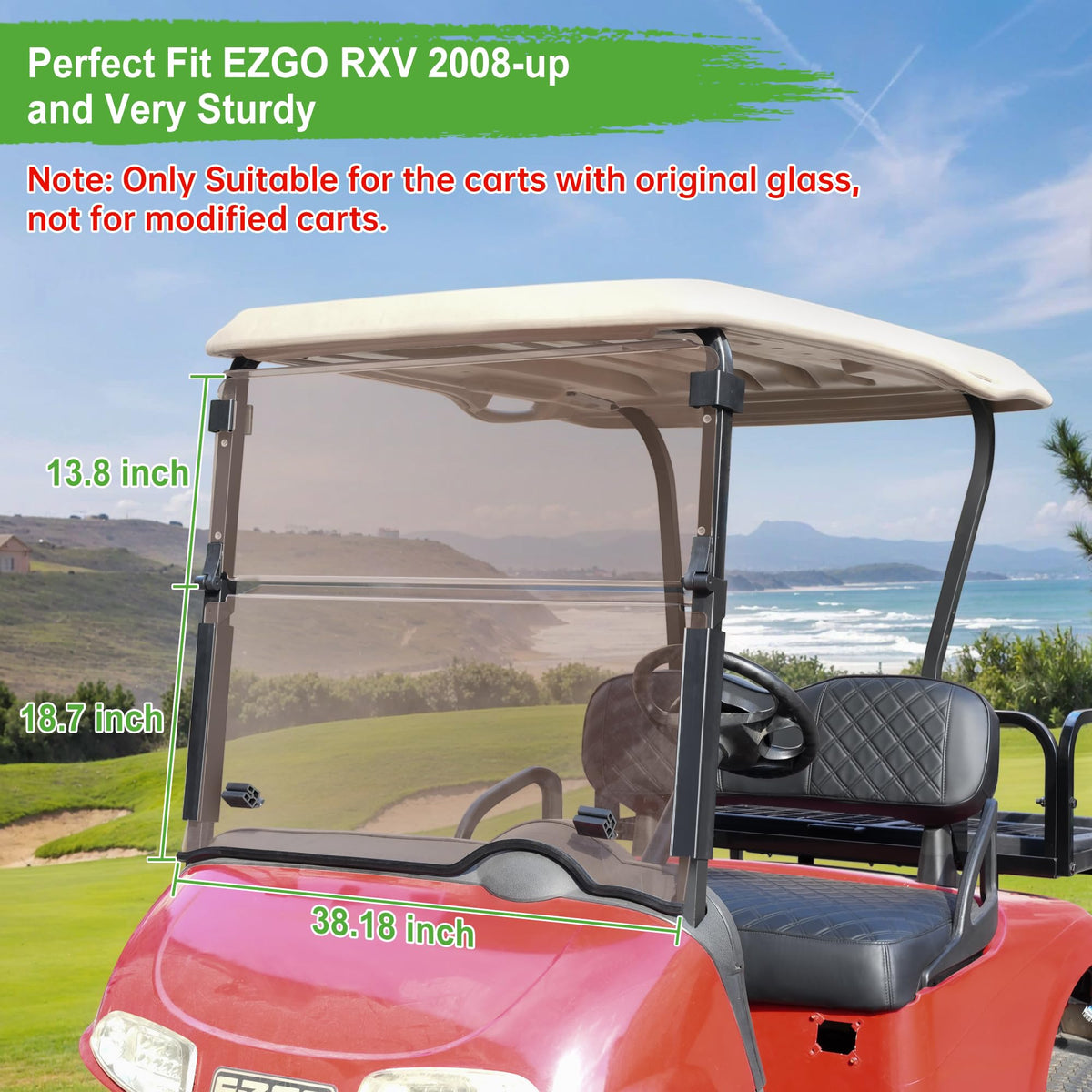 10L0L EZGO RXV windshield with included hardware for quick install