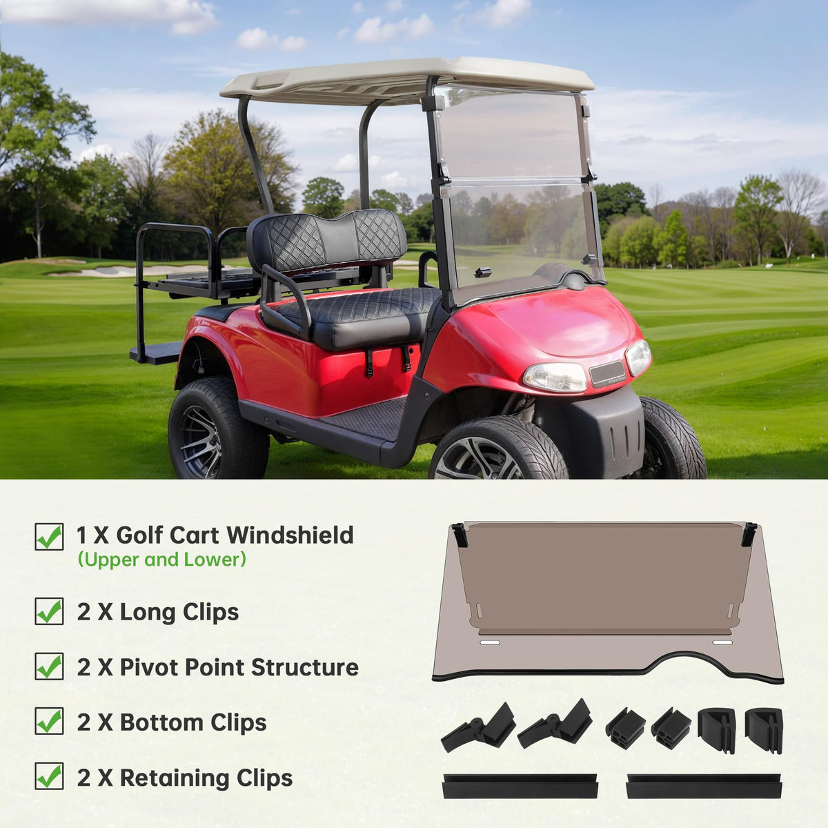10L0L EZGO RXV windshield protects eyes from rain and dust