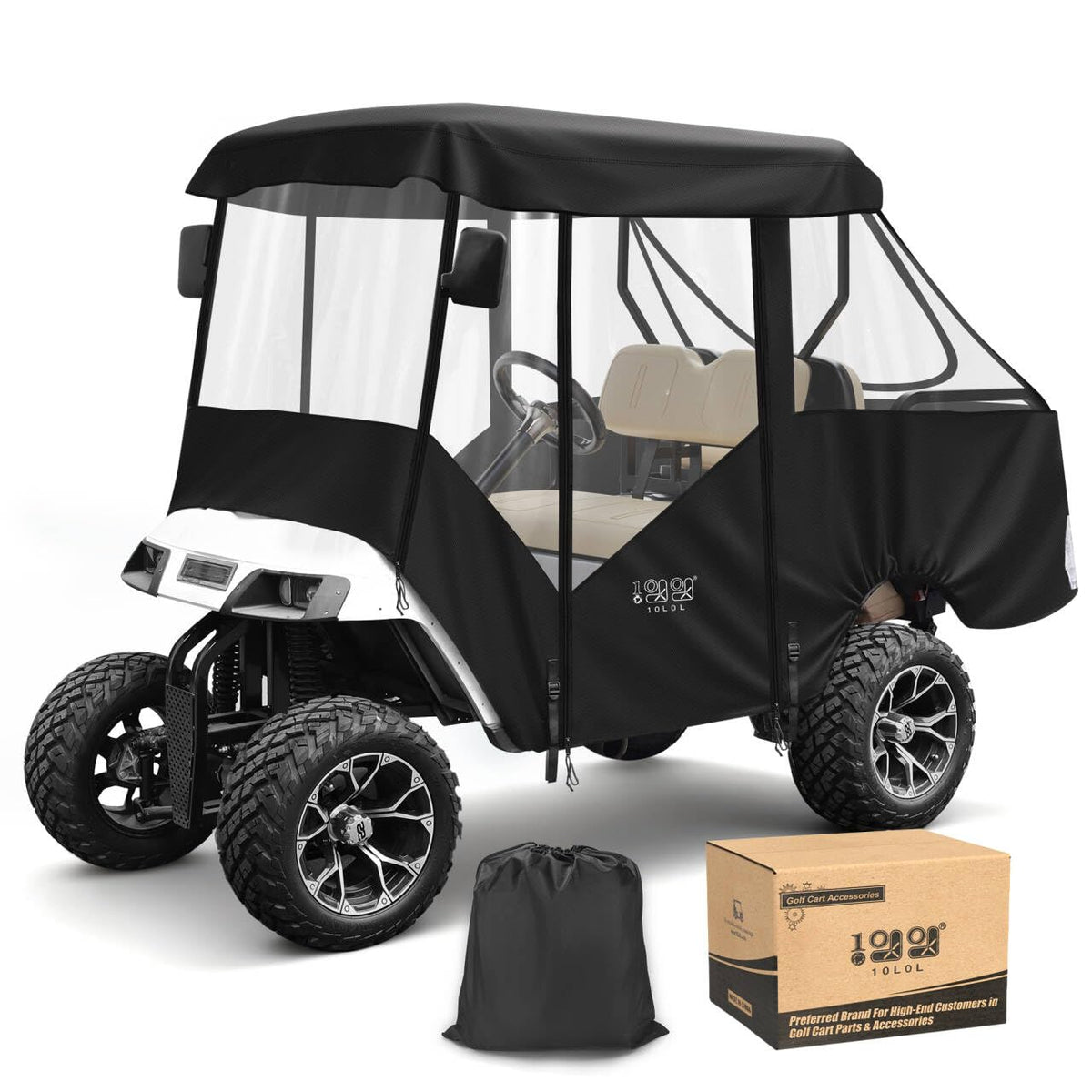 10L0L EZGO TXT enclosure front view with four-sided clear windows for rain protection