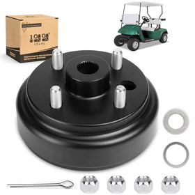 10L0L EZGO TXT brake drum hub assembly for gas carts enhances braking reliability.