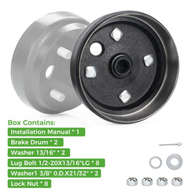 10L0L EZGO TXT brake drum packaging shows ready-to-install replacement.